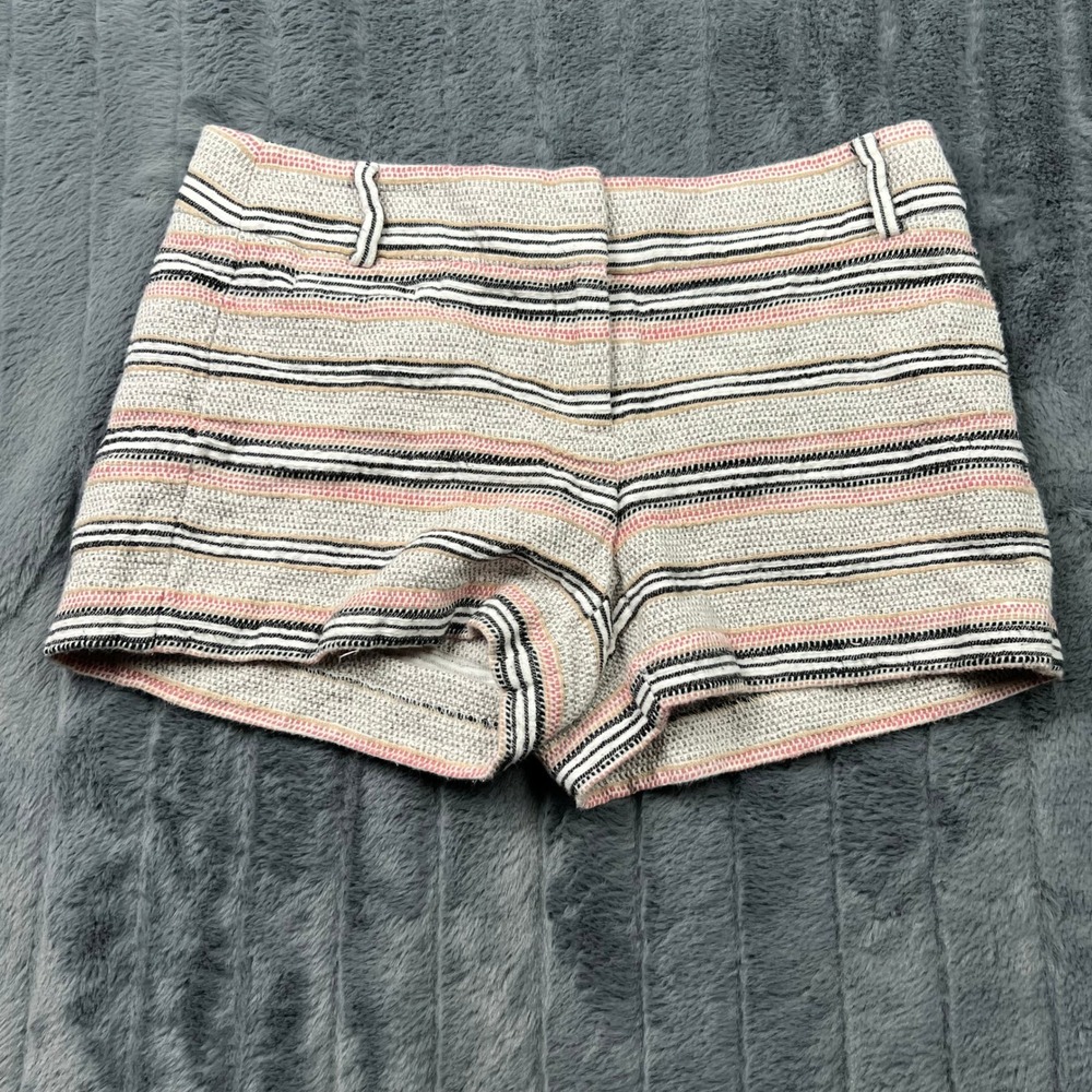 Ann Taylor LOFT Striped Tweed Cotton Linen Shorts Pink Black White Size 2
